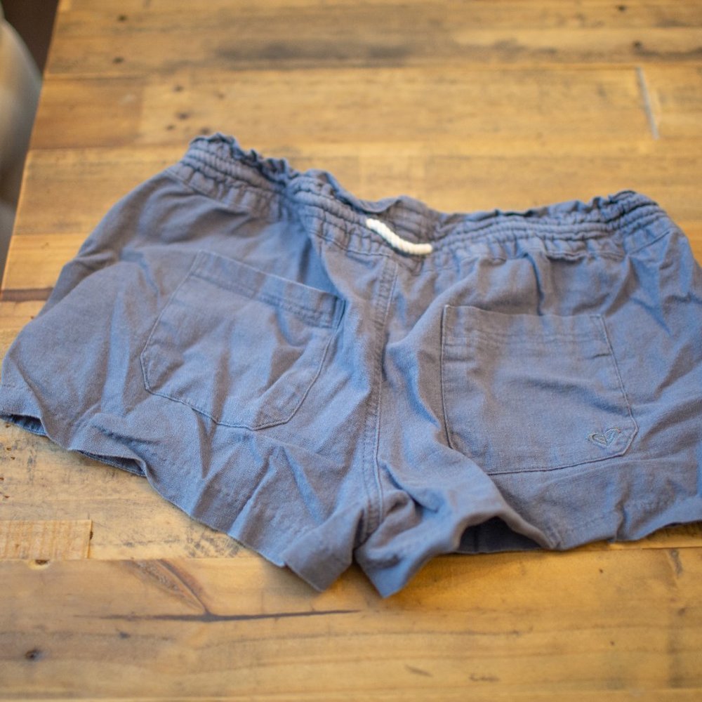 Gray Linen Drawstring Roxy Shorts Pockets - image 3